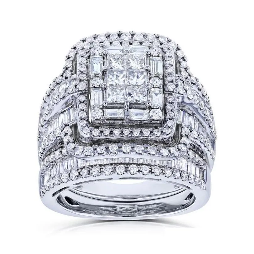 Ring Engagement Rings For Women Charm Female White Crystal Stone Set Luxury Big Silver Color For Vintage Bridal Square