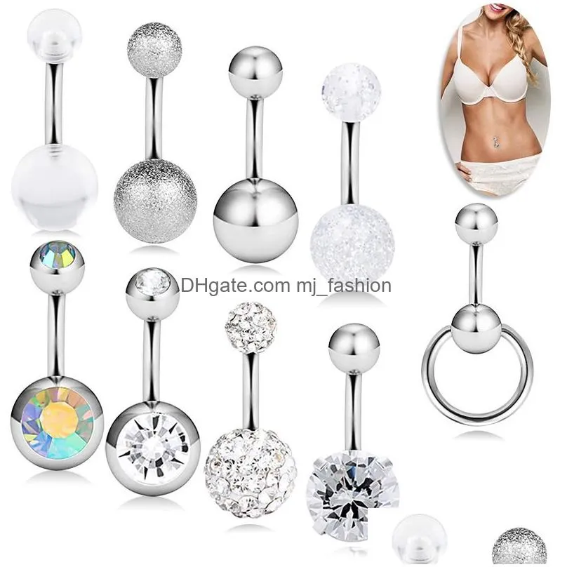 Navel & Bell Button Rings 9Pcs/Set Piercing For Women Surgical Steel Summer Beach Fashion Body Jewelry Drop Delivery Dhema