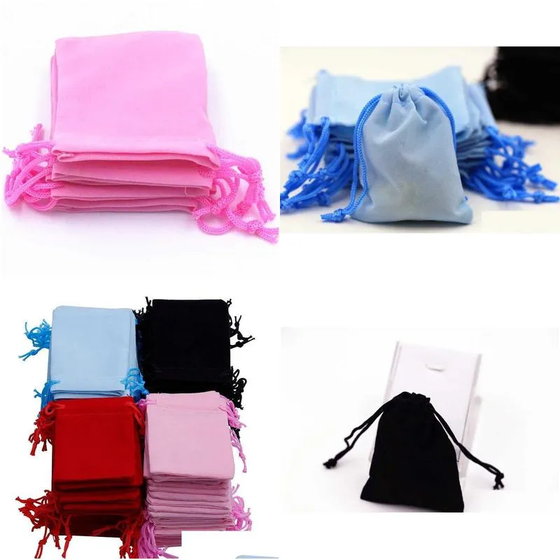 7x9cm velvet drawstring pouch bag jewelry bag christmas wedding gift bag black red pink blue jewelry packaging display