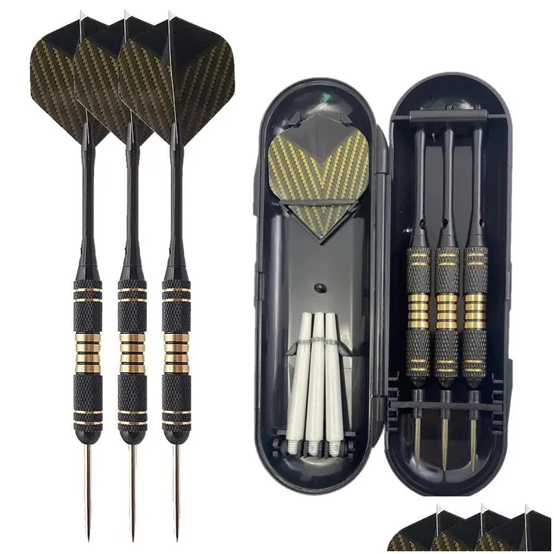 Darts Professional Hard 24G Brass Barrel Steel Pointed Aluminum Carved Spindle Pet Flight 3 Piece Box House Friends Party Toys Drop D Dh0We