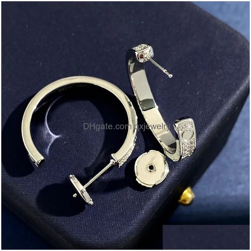 Stud Brand Luxury C Shape Big Earrings For Women Screw 18K Gold Fl Diamond Shining Letters Ear Rings Earring Jewelry Drop Delivery Dhmkm