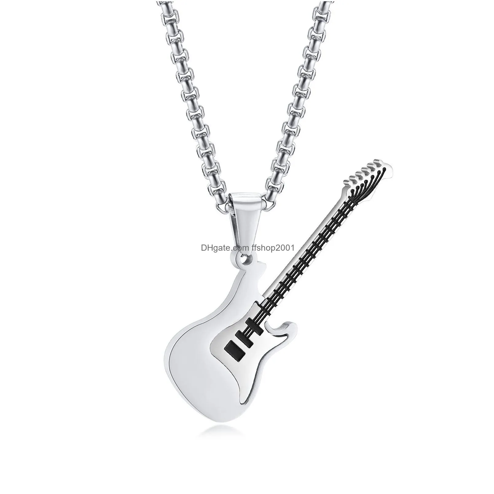 guitar necklaces for men women stainless steel/gold/black color music rock hip hop jewelry gift personalized guitar picks pendant with 24 inch
