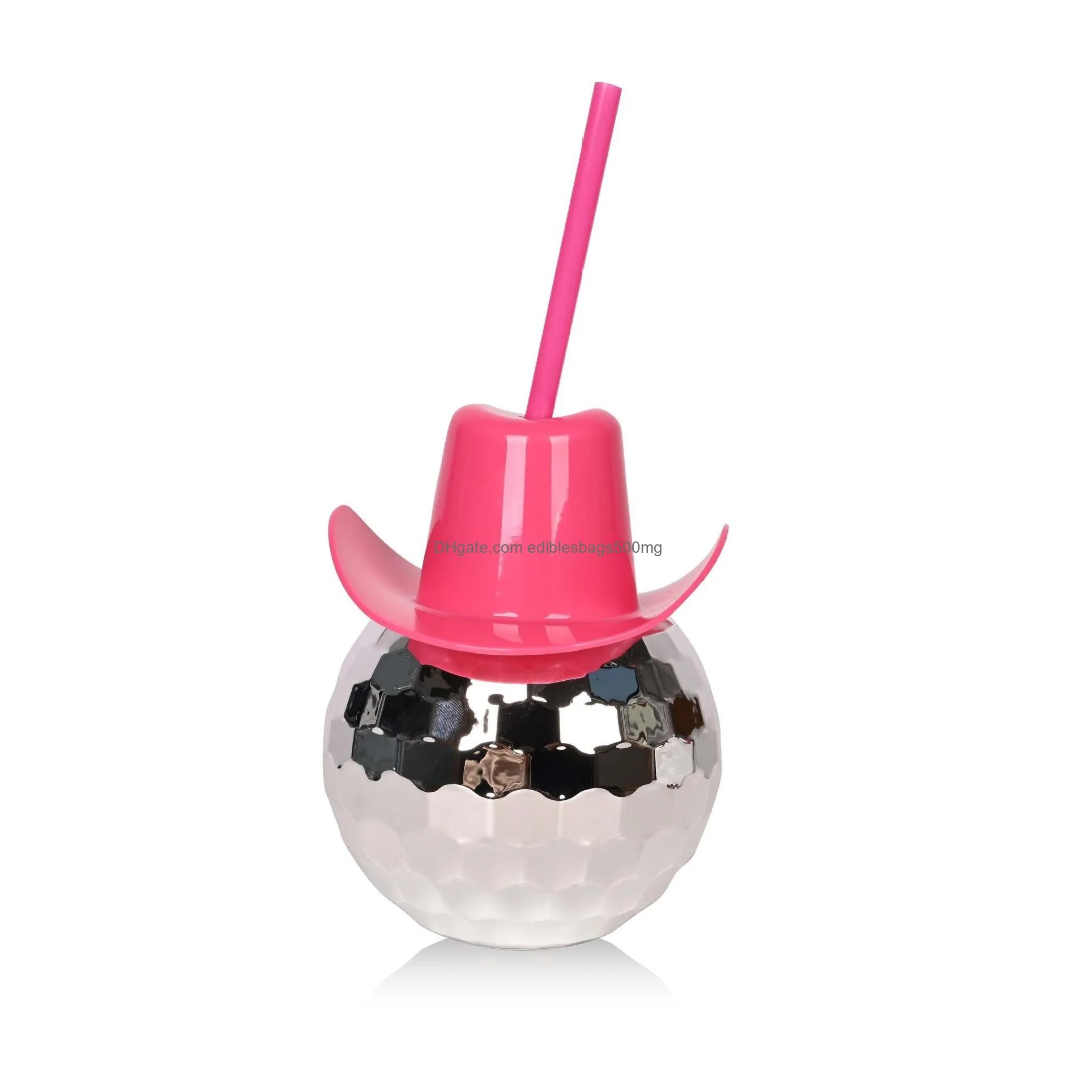 novelty  hat silver disco ball cup with straw tumbler for party and wedding bottle