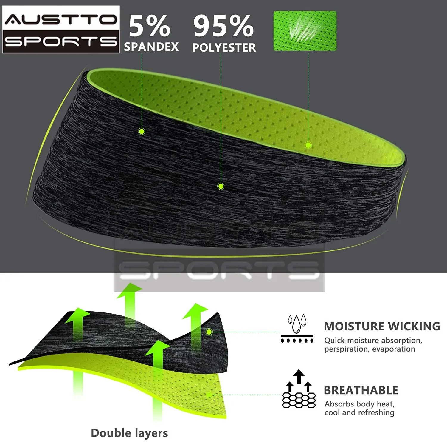 Austto Sports Headband Slim Workout Cooling Sweatband for Men Women Running Sycling Outdoor Sport