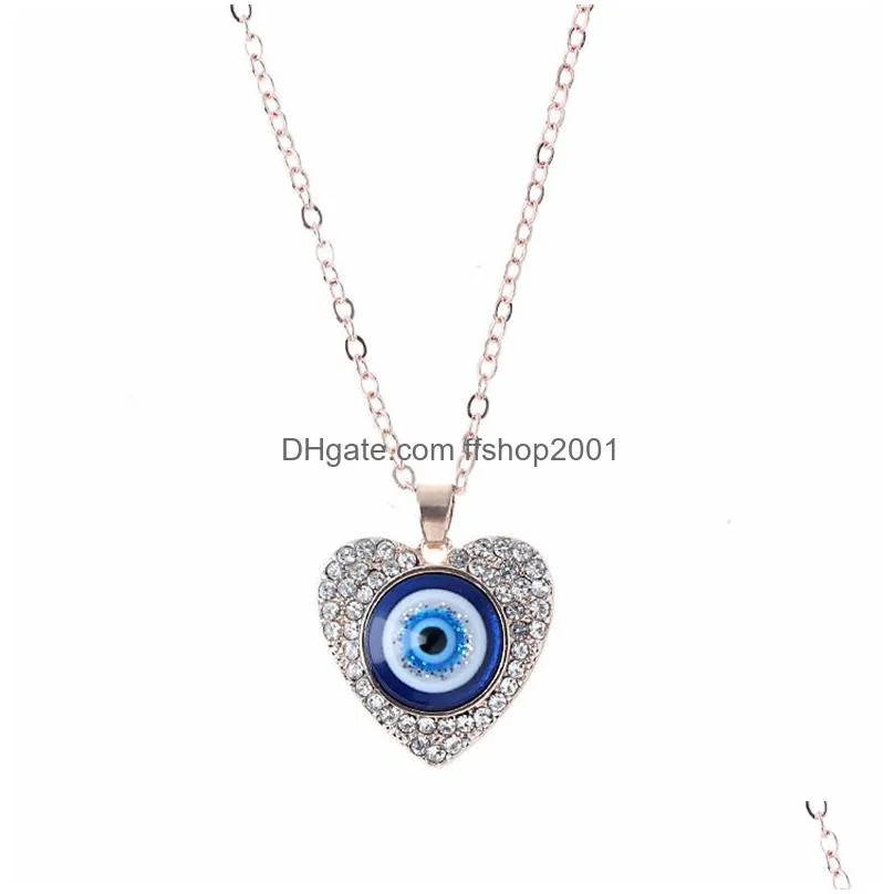 evil blue eye necklaces choker jewelry rhinestone heart round design pendant clavicle chain necklace silver rose gold fashion charms lucky turkish christmas