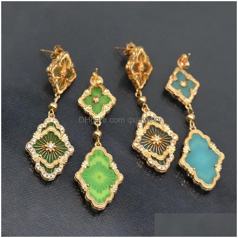Stud Brand Luxury Clover Designer Earrings For Women Fashion Ethnic Geometry Elegant Charm Crystal Diamond Retro Vintage Earring Eari Dhafg