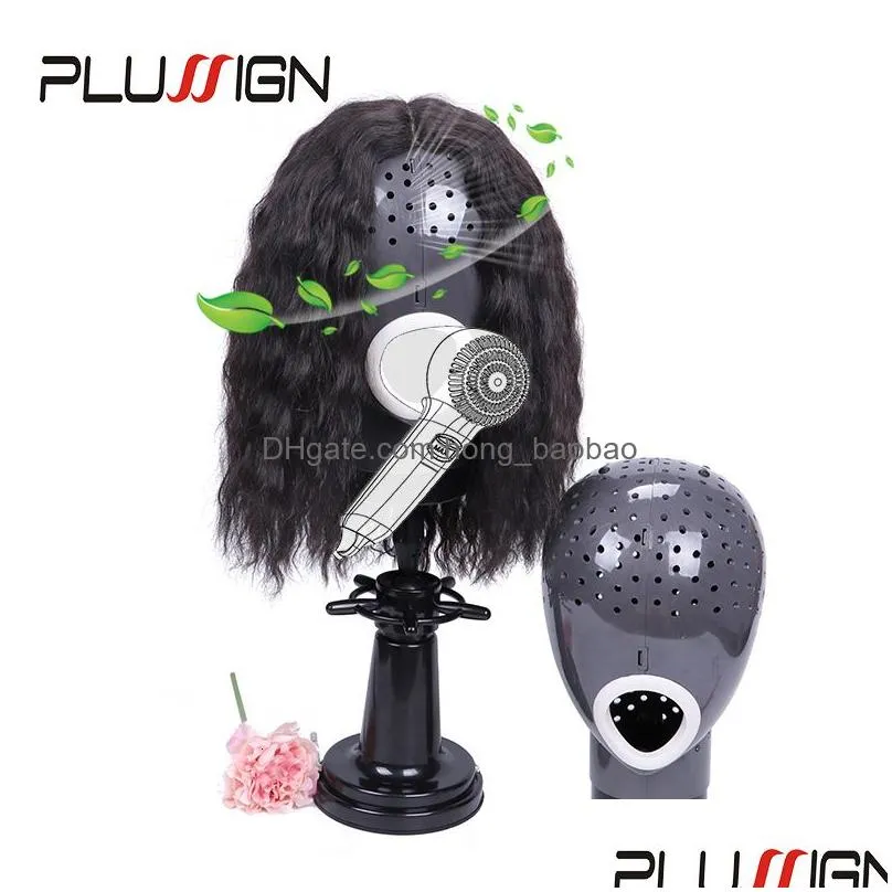 wig stand plussign gray  wig head drying unit for lace wigs wig cap hairnet dryer head with holder stand display mannequin head