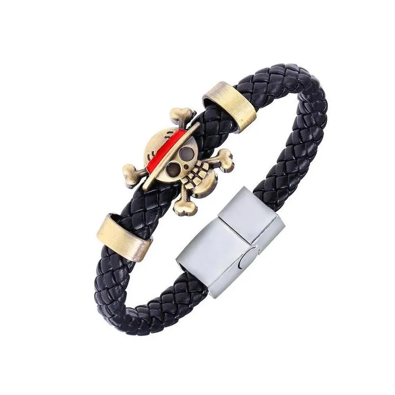 charm bracelets h f high quality anime one piece plating alloy bracelet skull cosplay accessories