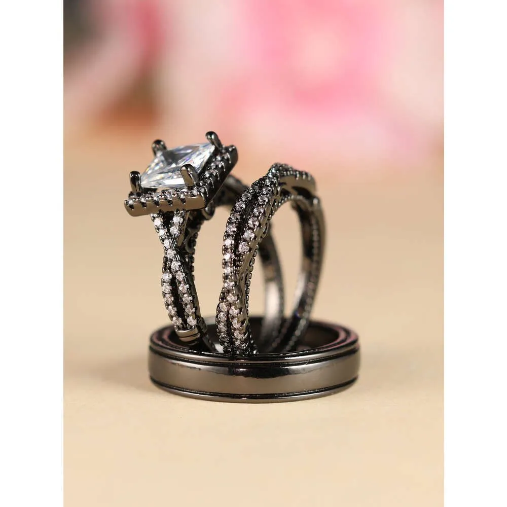 Engagement Ring Designer Jewelry Women Original Quality Rose Gold Three Piece Ring Set With Diamonds And Zircon Full Diamond Women`s Pair Ring Male Ring
