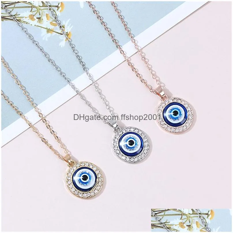 evil blue eye necklaces choker jewelry rhinestone heart round design pendant clavicle chain necklace silver rose gold fashion charms lucky turkish christmas