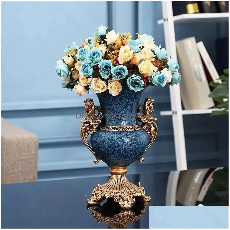Vases European Luxury Diamond High-End Resin Vase Artificial Flower Art Bedroom Bedside Accessories Crafts Bookcase Cabinet Decoratio Dh7Ph