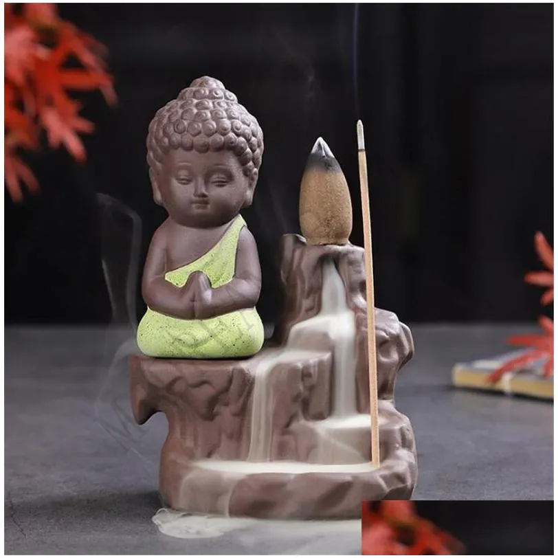 Fragrance Lamps Creative Buddha Backflow Censer Handmade Ceramic Lotus Buddhist Incense Burner Holder Drop Delivery Home Garden Decor Dhofy