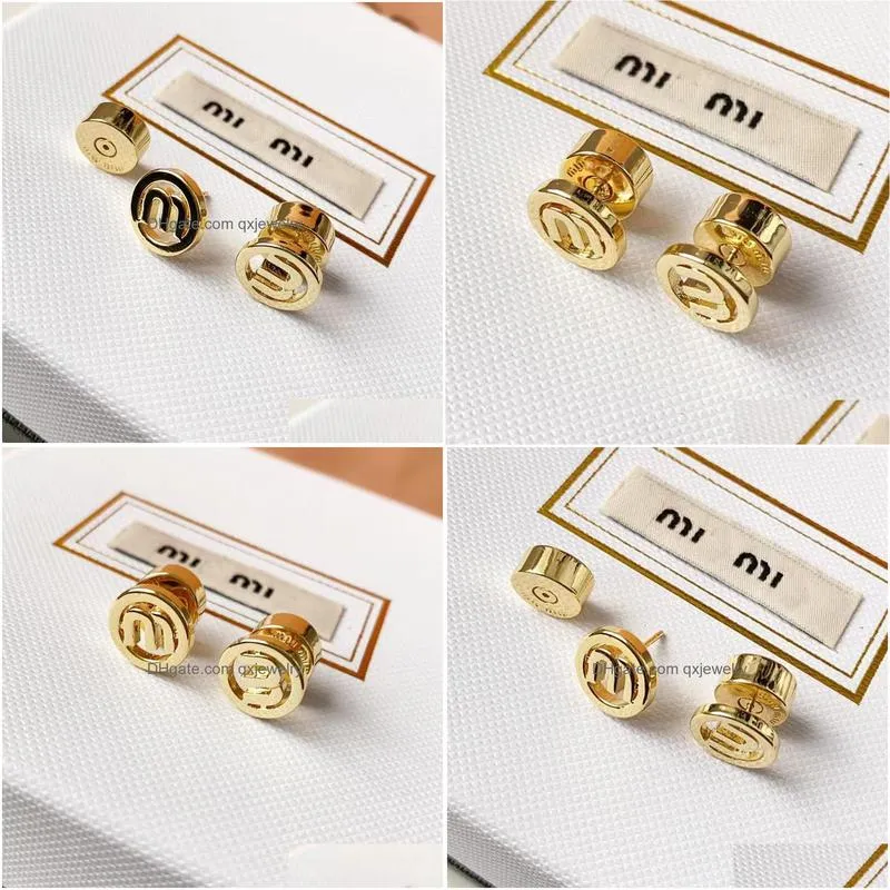 Stud 18K Gold M Brand Letters Designer Earrings For Women Retro Vintage Luxury Round Circle Double Side Wear Chinese Earring Earings Dhapx