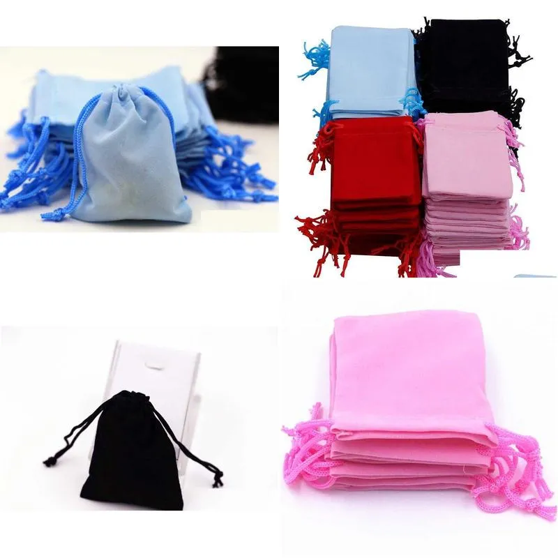 7x9cm velvet drawstring pouch bag jewelry bag christmas wedding gift bag black red pink blue jewelry packaging display