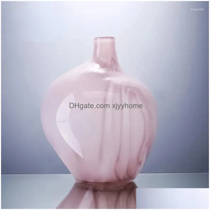 Vases Pink Imitation Porcelain Vase Glass Modern Luxury Soft Decoration Drop Delivery Dhw19