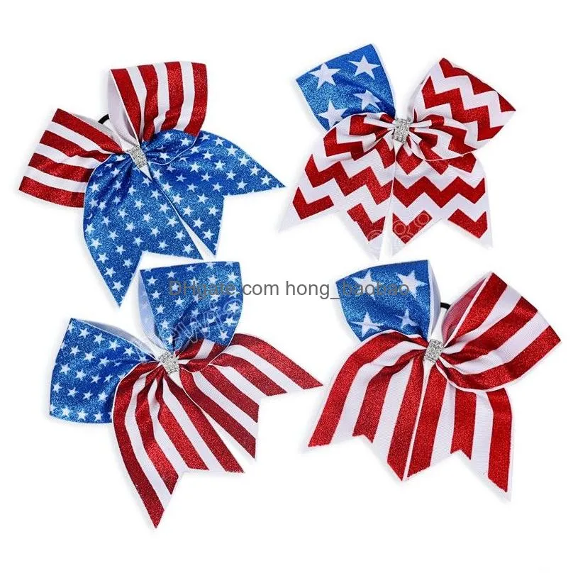 8inch girls american flag glitter ribbon hair bands bowknot 4th of july independence day ponytail holder hair ties