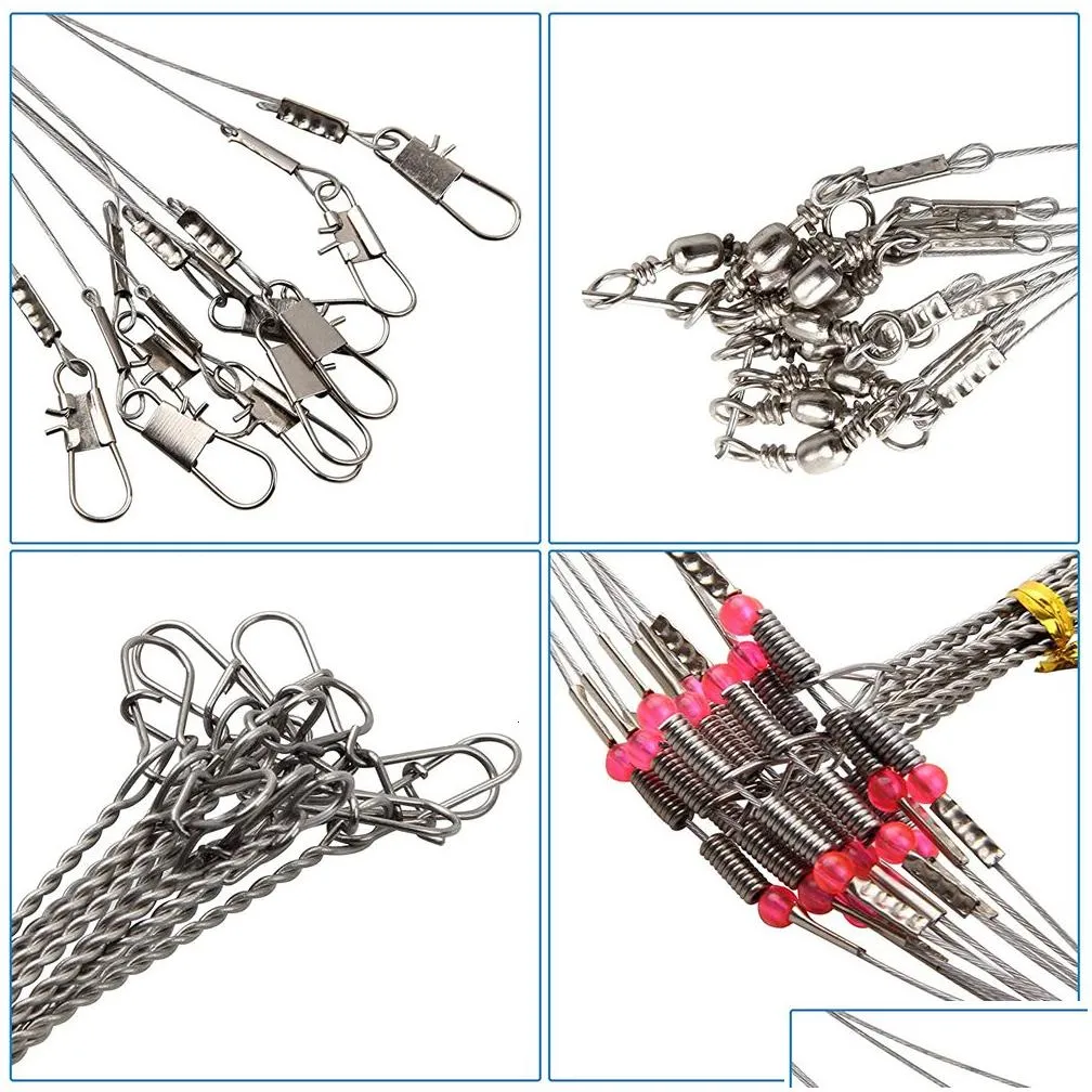 Braid Line Shaddock 24PcsBag Stainless Steel Fishing Wire Leader Rigs Trace With Swivel Snaps Beads Arms Tackle Accessories 230113