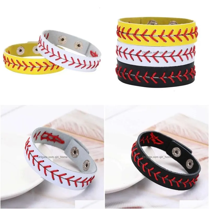Other Festive Party Supplies Real Fashion Seam Leather 2022 Bracelets Wristband Unisex Softball Baseball Sports Bracelet Bangles Je Dhgjt