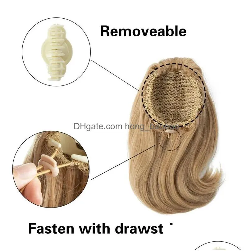 short claw clip ponytail extension drawstring curly fake jaw balayage hairpiece hair piece wavy high pony tails synthetic heat friendly fiber for women girls