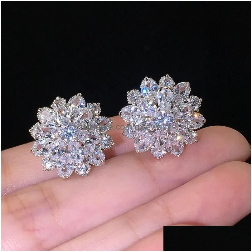 Stud 925 Sterling Sier Heart Love Earrings For Women 18K Rose Gold Shining Elegant Crystal Diamond Ear Rings Letters Designer Earring Dhxqq