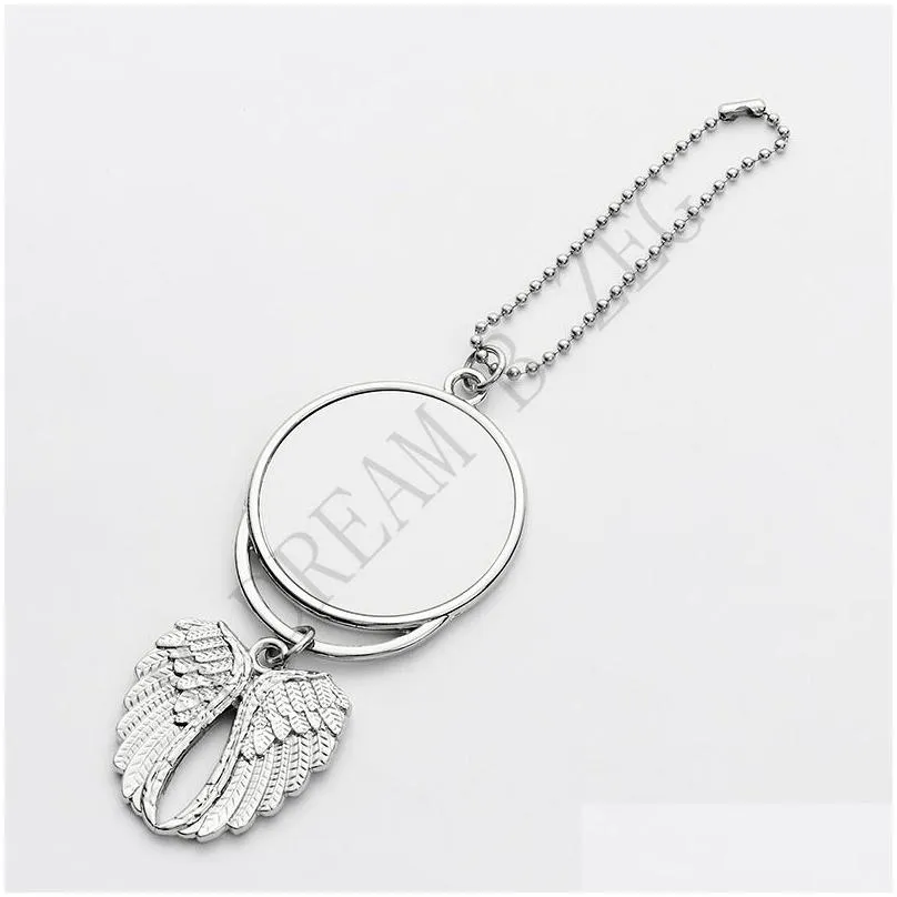 Party Favor Angle Wing Sublimation Necklaces Pendants Thermal Transfer Blanks Car Pendant Angels Wings Rearview Mirror Decoration Hang Dhj3C