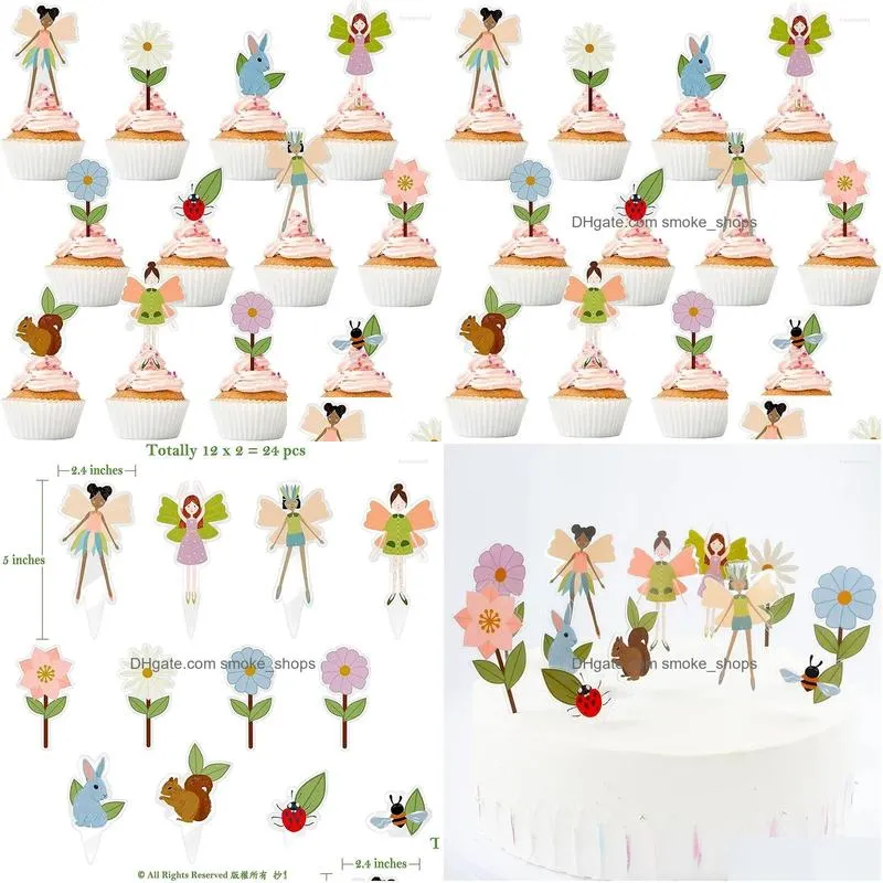 cake tools 24pcs woodland fairy cupcake toppers theme decorations girls birthday tea party baby shower cup