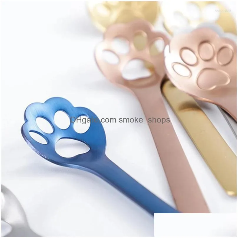 spoons 1 pcs cute high quality gold cat claw mini creative coffee stainless steel spoon gift cake stirring sugar soup dessert teaspoon