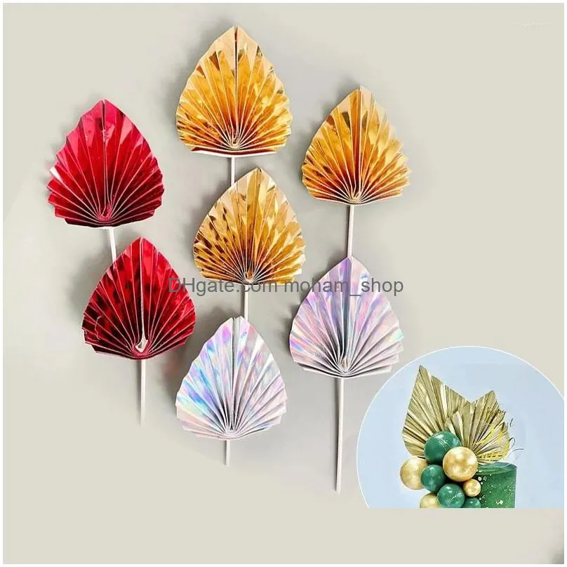 cake tools 1pcs paper fan topper gold palm leaf birthday for wedding cupcake toppe kid party decorations