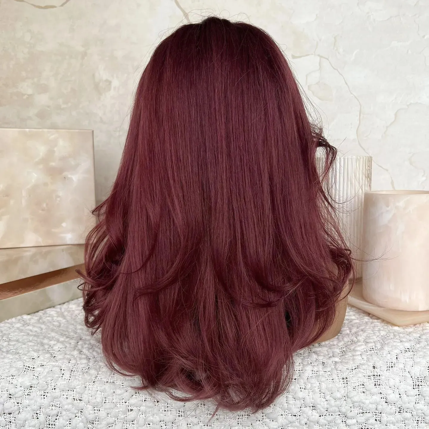 Burgundy Red Short Wavy Lace Front Wig Human Hair Bone Straight Bob Lace Front Wig PrePlucked Transparent Synthetic Lace Wig For Women