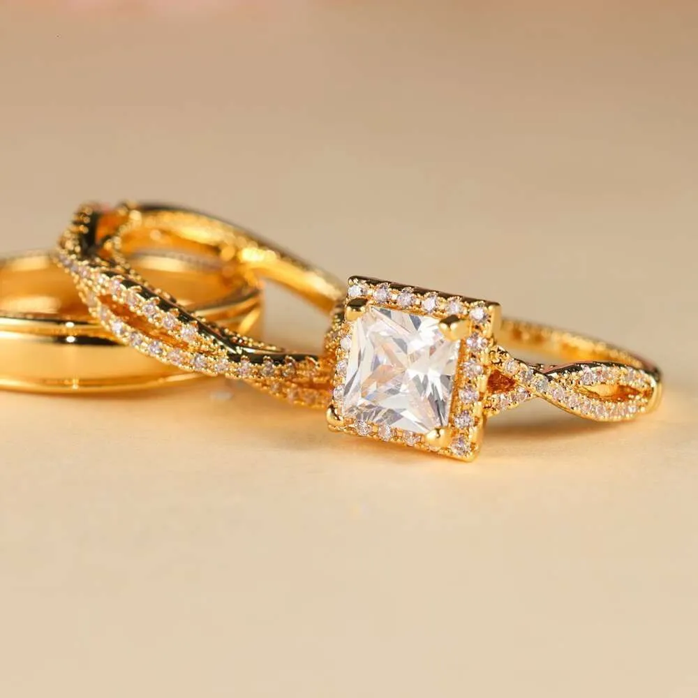 Engagement Ring Designer Jewelry Women Original Quality Rose Gold Three Piece Ring Set With Diamonds And Zircon Full Diamond Women`s Pair Ring Male Ring