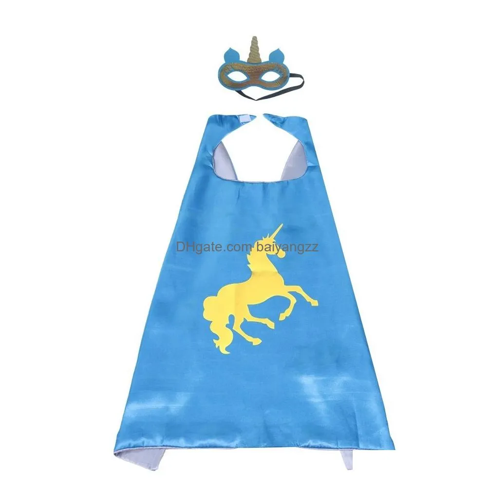 27inch double sided costumes cape for kids with felt mask satin carton dressing up cosplay capes party favors birthday gifts