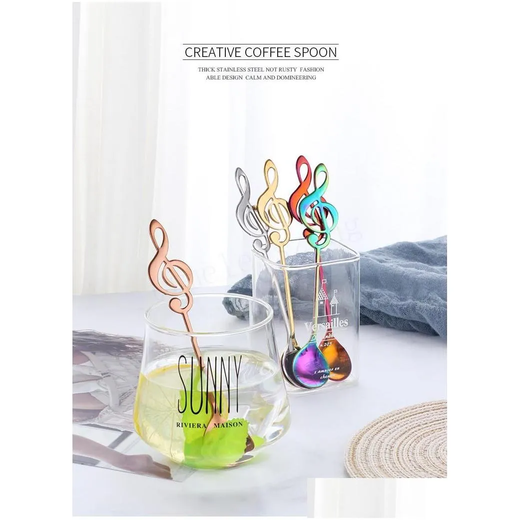Spoons 7 Colors Stainless Steel Small Coffee Creative Music Symbol For Ice Cream Dessert Tea Drop Delivery Home Garden Kitchen, Dining Dhvcf