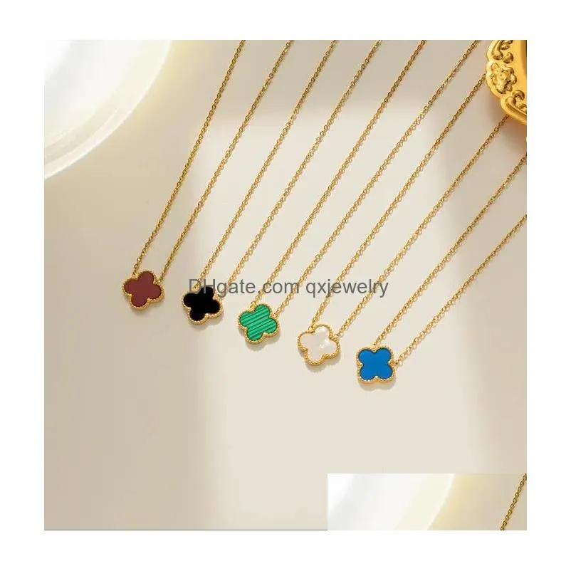 Pendant Necklaces Designer Four-Leaf Clover Top Jewelry Accessories Necklace Set Bracelet Stud Earring Ring Of Plated Girl Christmas E Dhdkb