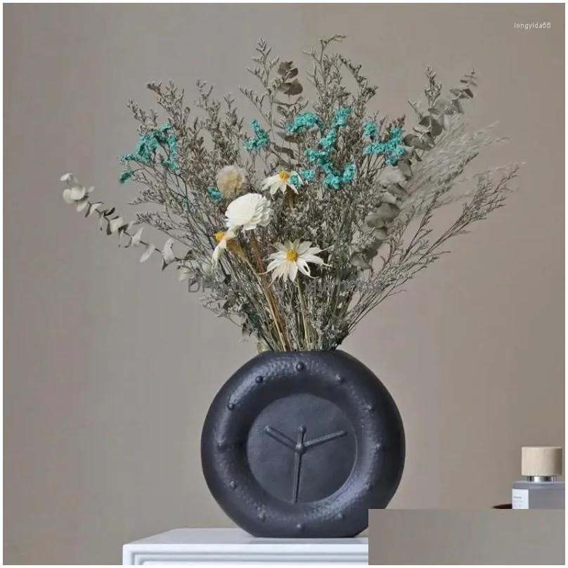 Vases Creative Ceramic Clock Vase Flower Arrangement Decor Desktop Background Wall Hydroponic Ware Simple Container Drop Delivery Dhh96
