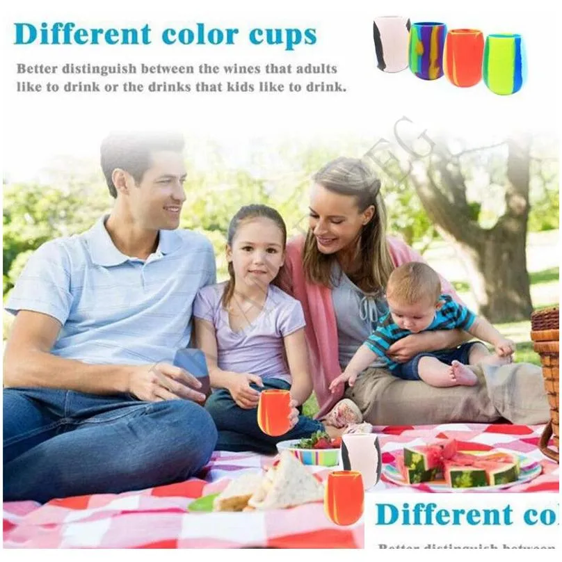 Wine Glasses Colorf Camouflage Sile Red Glass Cups 300Ml Beer Collapsible Stemless Cup Drinkware Coffee Mug Drop Delivery Home Garden Dhwj1