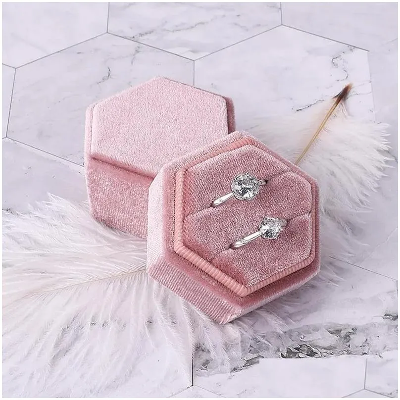 Jewelry Pouches, Bags Pouches Hexagon Square Shape Veet Box Double Ring Storage Wedding Display For Woman Gift Earrings Packaging Edwi Dhfko