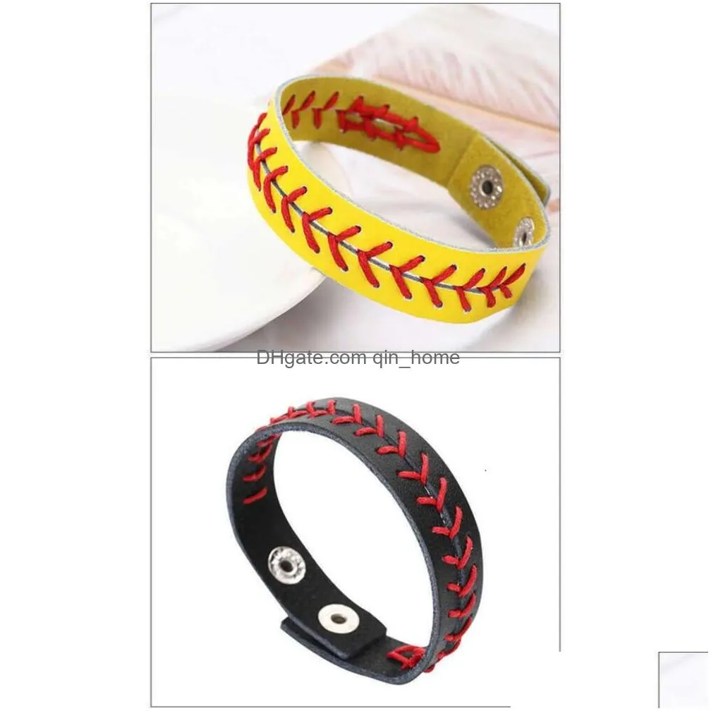 Other Festive Party Supplies Real Fashion Seam Leather 2022 Bracelets Wristband Unisex Softball Baseball Sports Bracelet Bangles Je Dhgjt