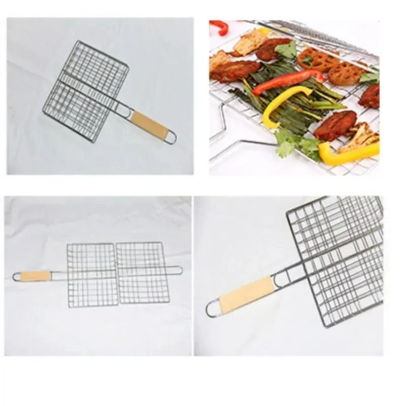 Accessories Barbecue Grilling Basket Grill BBQ Net Steak Meat Fish Mesh Holder Home Tools Outdoor BBQ Barbecue Cooking Grill Sliver