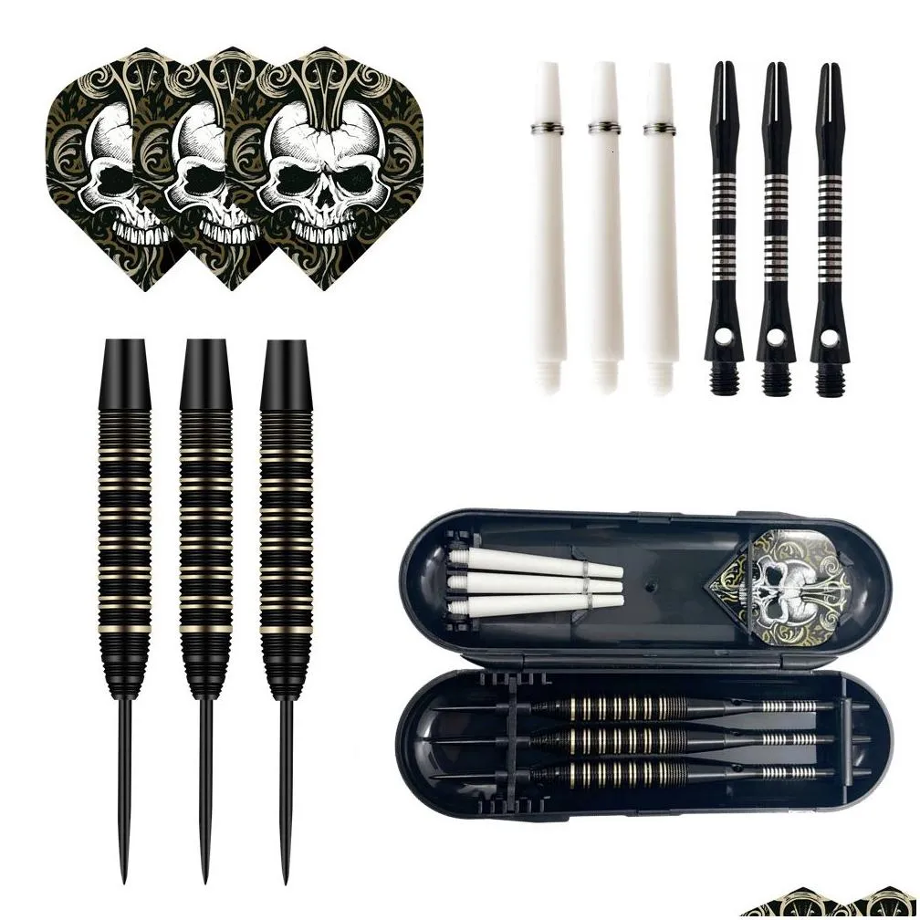 Darts Professional Hard 24G Brass Barrel Steel Pointed Aluminum Carved Spindle Pet Flight 3 Piece Box House Friends Party Toys Drop D Dh0We