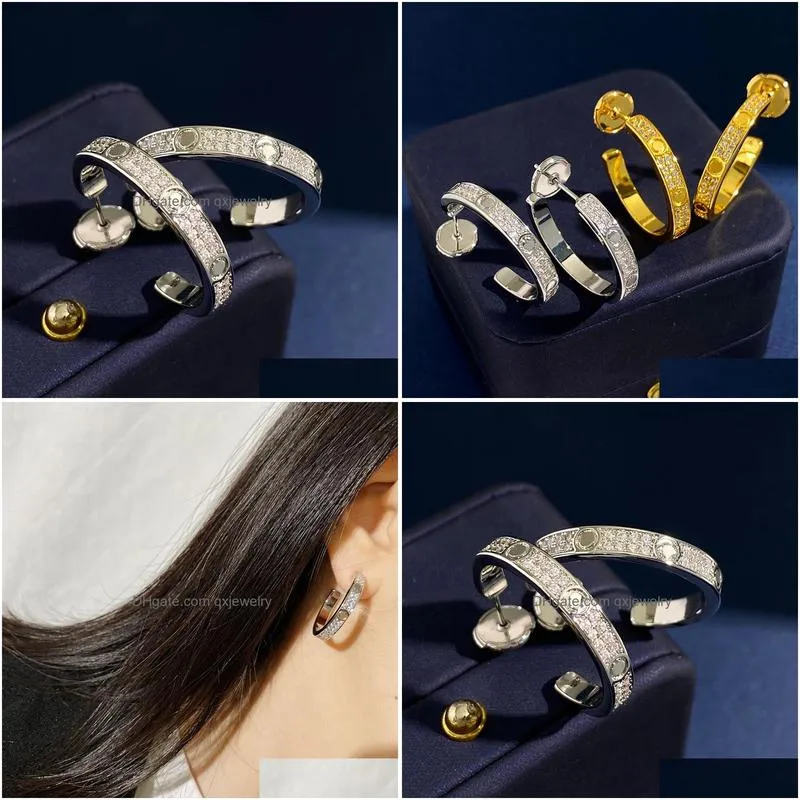 Stud Brand Luxury C Shape Big Earrings For Women Screw 18K Gold Fl Diamond Shining Letters Ear Rings Earring Jewelry Drop Delivery Dhmkm