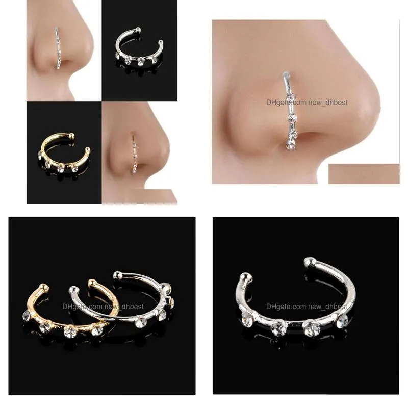 Nose Rings & Studs Gold Sier Stainless Steel Crystal Rhinestone Ring Nostril Hoop Body Piercing Jewelry3803864 Drop Delivery Jewelry Dhst6