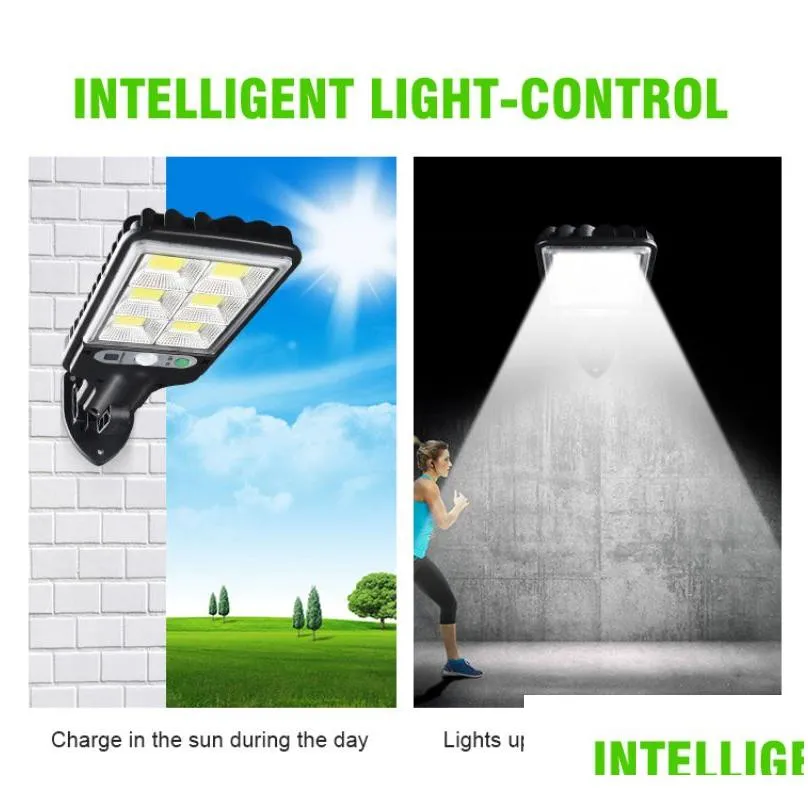 Solar Street Light Cob Led Wall Lamp Pir Motion Sensor Waterproof Outdoor Garden Lights Remote Control Drop Delivery Dhqcj