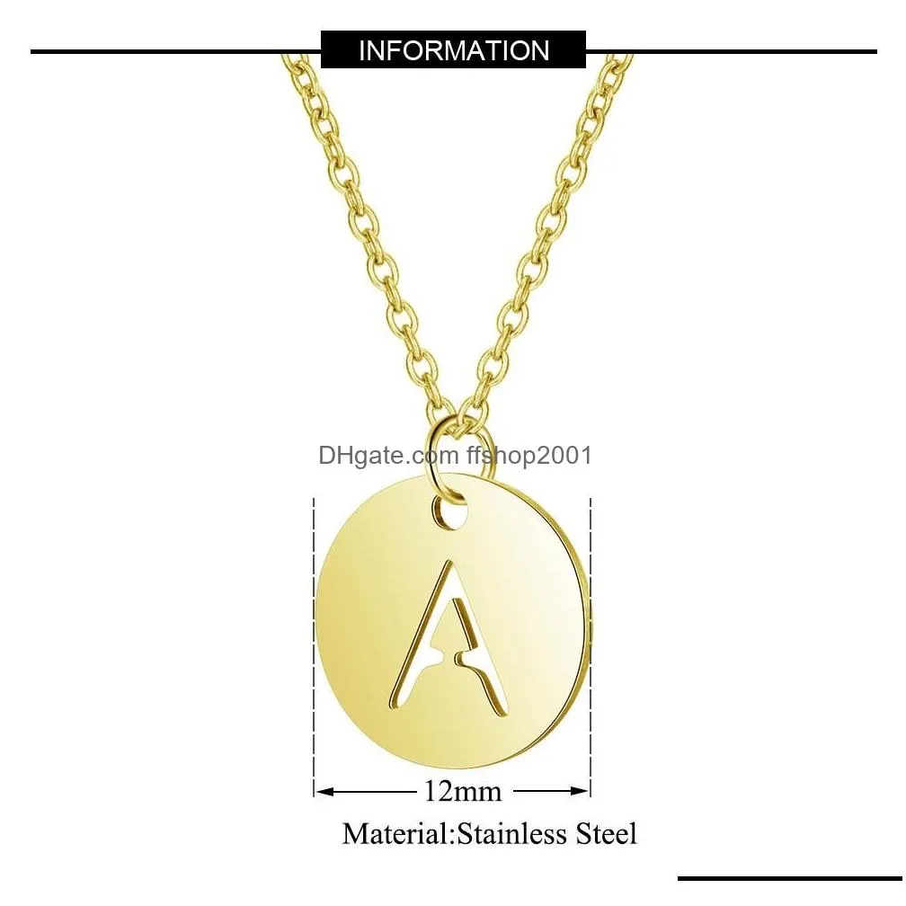 gold initials necklace 316l stainless steel women jewelry choker a-z 26 letters hollow-out gold plated initial pendant necklace gifts