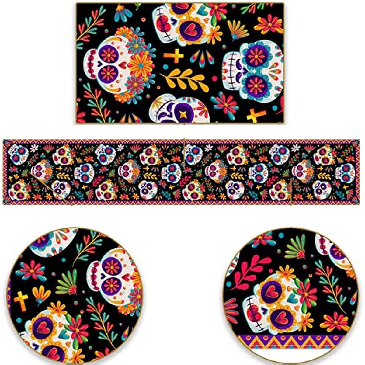 Mexican Day of The Dead Linen Table Runners Kitchen Dinning Table Decor Sugar Skull Table Runners for Dining Table Party Decoration