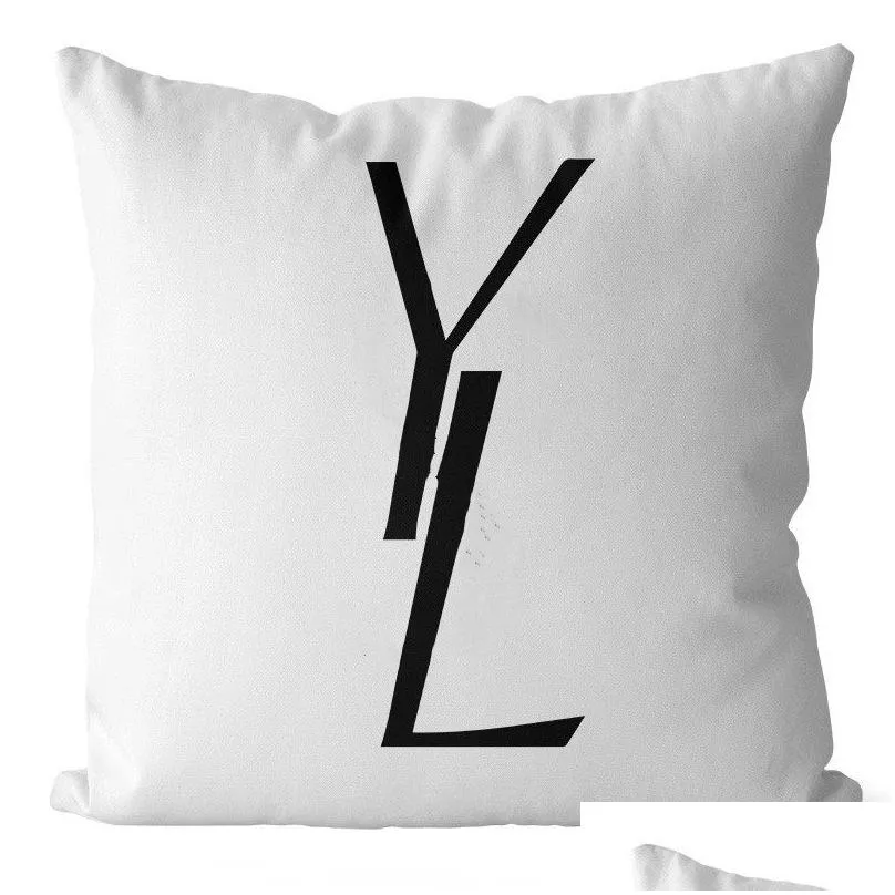 designer black and white throw pillow classic letter logo printed home pillow cover minimalist sofa decoration cushion 45 x 45cm pillow core