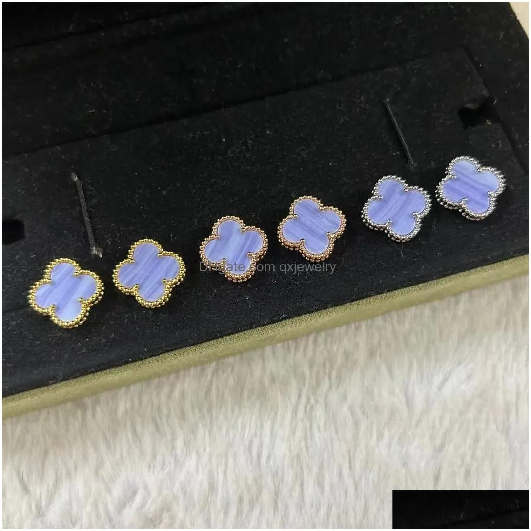 Stud 15Mm Luxury Brand Clover Earrings Designer Jewelry For Women Mother Of Pearl 18K Gold Flower Oorbellen Numbers Earring Ear Rings Dh37R