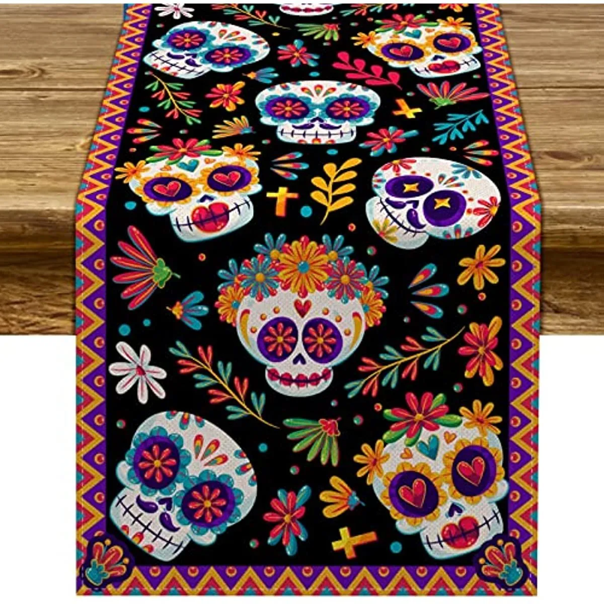 Mexican Day of The Dead Linen Table Runners Kitchen Dinning Table Decor Sugar Skull Table Runners for Dining Table Party Decoration