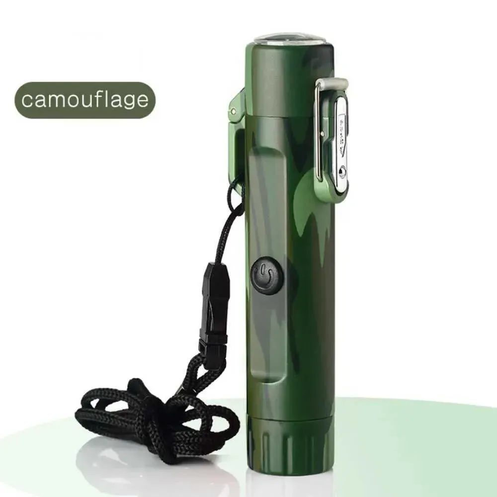 Lighters IP56 Waterproof Dual ARC Electric Lighters Portable Lanyard Outdoor Camping Hiking Flashlight Compass Rechargeable USB Lighter