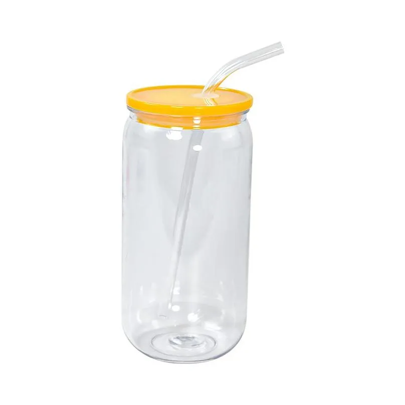 16oz Plastic Mason Jar PP acrylic single-layer cup with Straw 500ml Clear Mason Can PP Drinking Cup