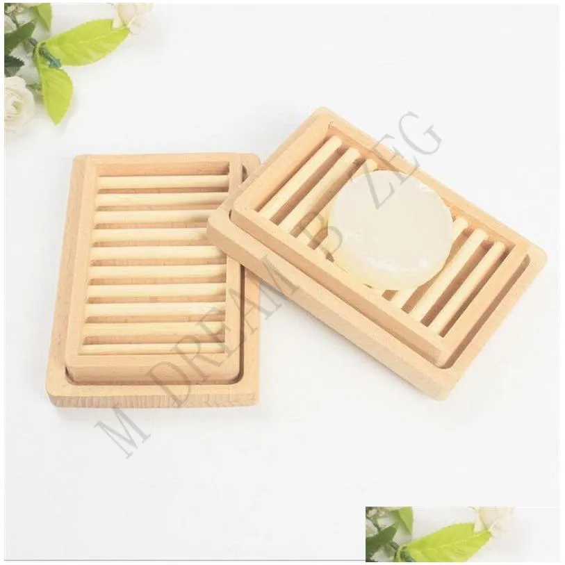 Soap Dishes Eco-Friendly Wooden Dish Portable Tray Holder Natural Rack Plate Box Container For Bath Shower Bathroom Drop Delivery Home Dhi9U